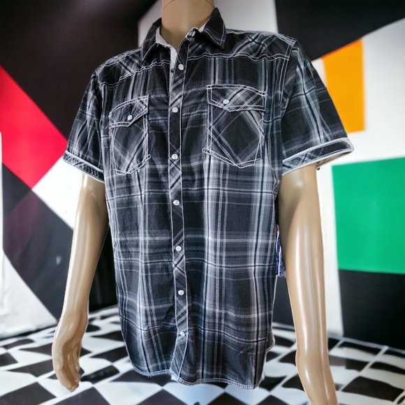 BKE "Standard Fit" PLAID SNAP UP Short Sleeve XL - Picture 1 of 8